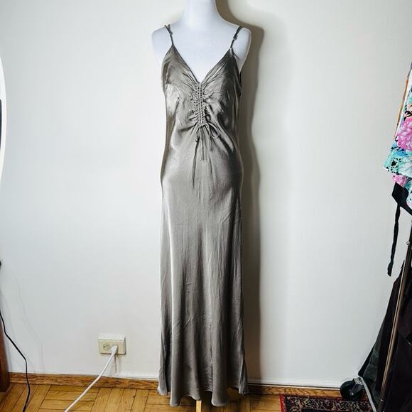 Zara Green Gray Satin Maxi Slip Dress - Picture 2 of 9